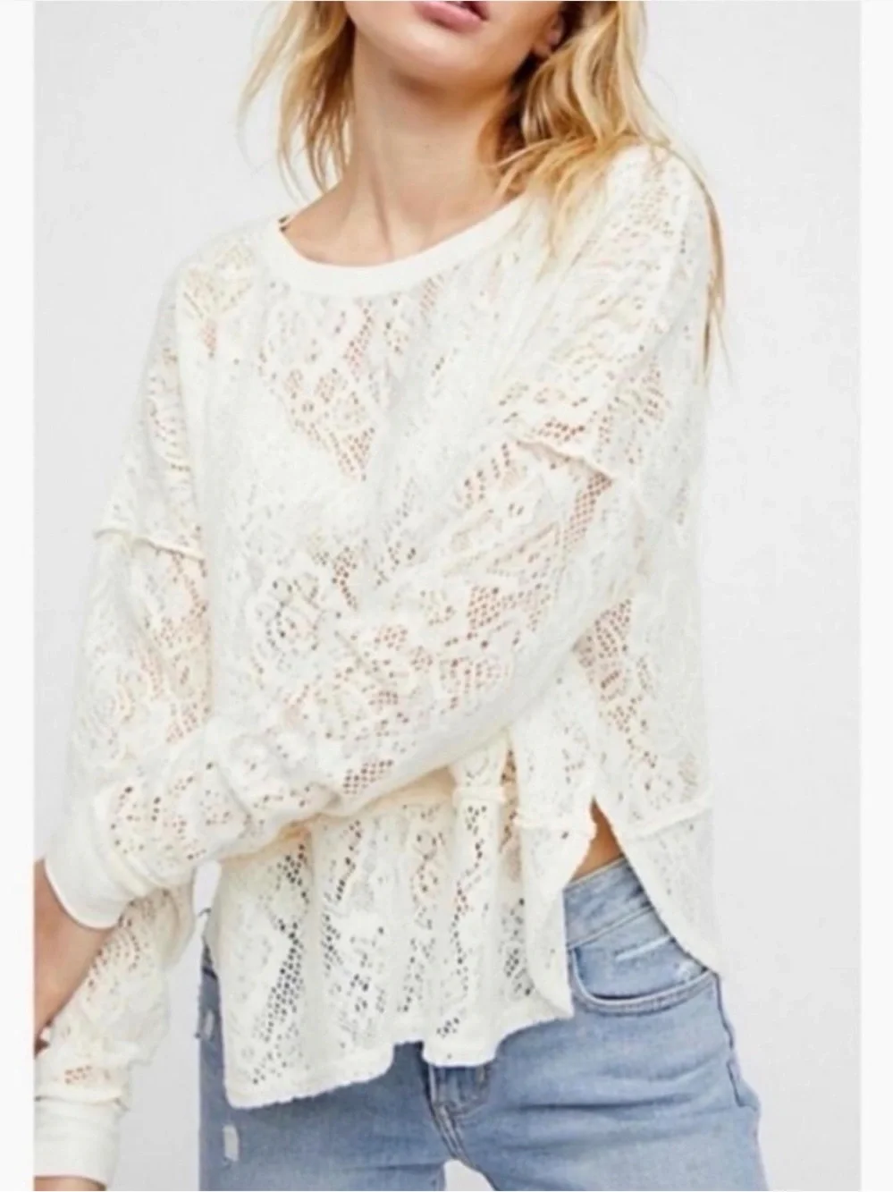 Free People Lace ‘Not Cold In This Floral Knit Top’ long sleeve shirt size M